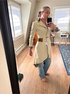 Tba Cream Trench Coat with Velvet Trim